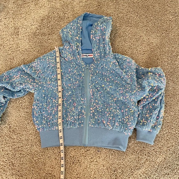 Girls Sequined Zip Up Hoodie WeLakken Age 8Y Blue Sparkly Jacket - Picture 8 of 12